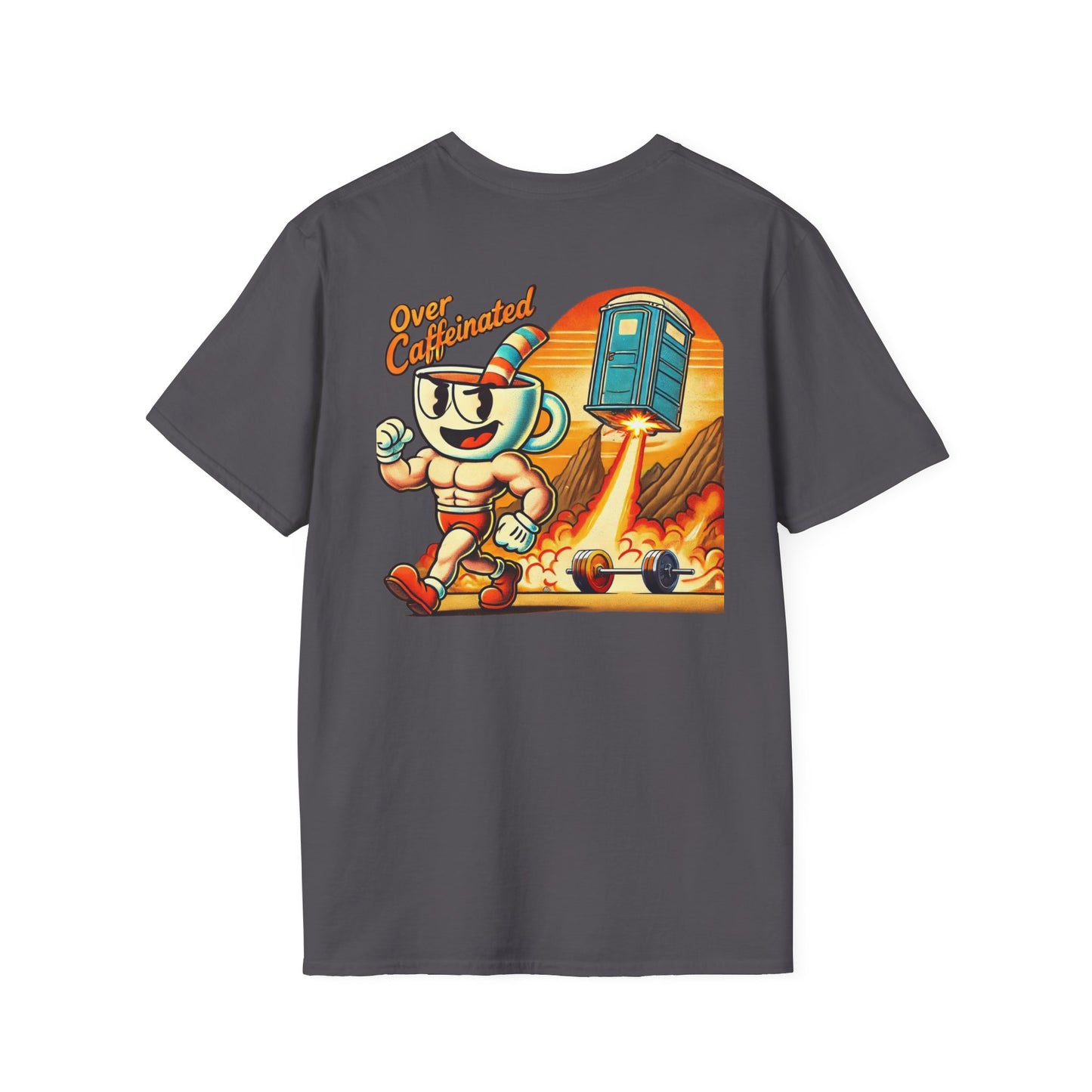 Over-Caffinated White Logo Unisex Softstyle T-Shirt